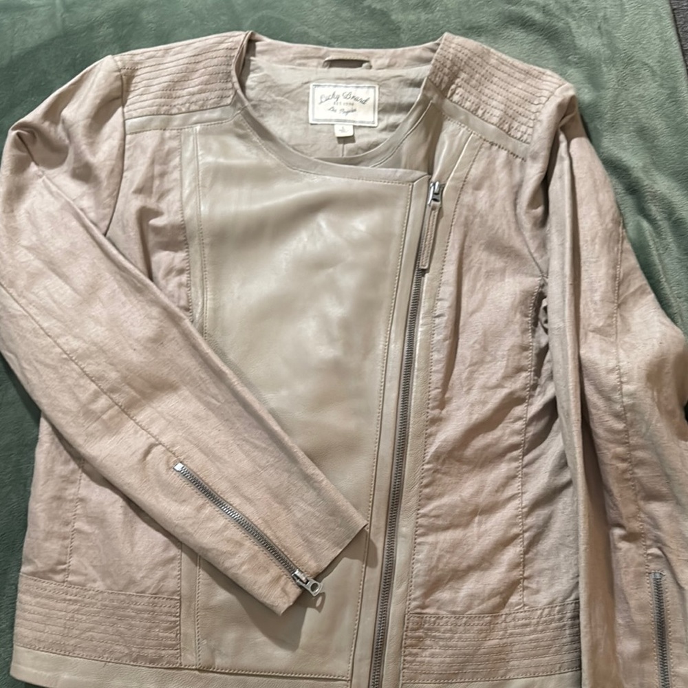 LUCKY BRAND women’s Lamb leather beige jacket size Large